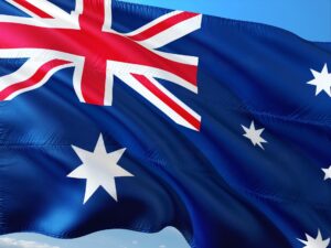 a flag with a red white and blue flag