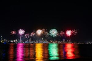 fireworks over a city