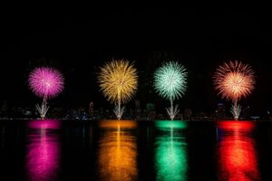 fireworks over a city